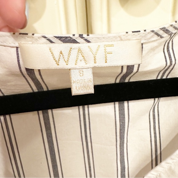 WAYF Women’s Beckett Blue Striped Ruffle Wrap Dress Large Bow Cotton Stretch S - Picture 6 of 13